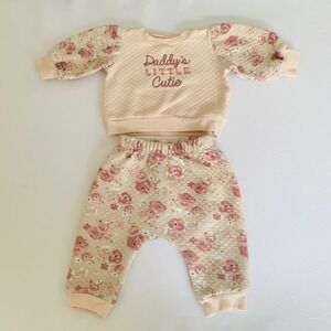 Kyle & Deena Floral Quilted Sweat Set Baby Girl 6-9M Pink Daddys Cutie Coquette‎